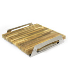 Tábua Elevada Bancada Madeira Teca-alças E Pé Em Inox-44x44cm