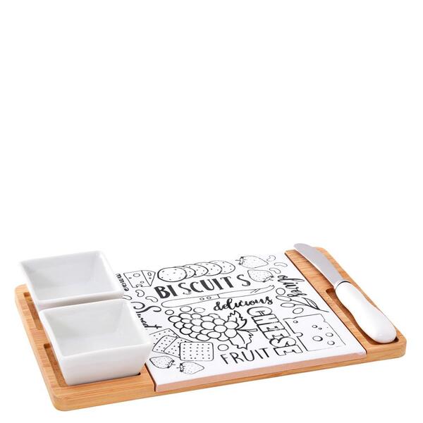 Tábua Para Queijos Com Molheira E Espátula 25x15cm 3 Peças