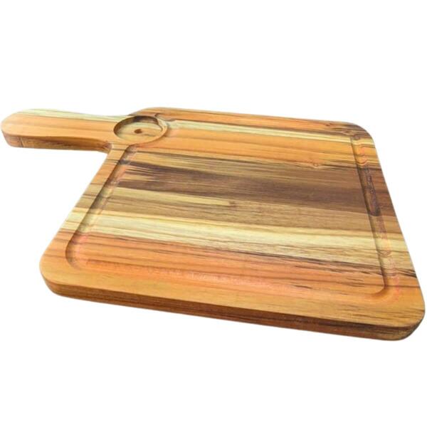 Tábua Teca 34x22cm Com Cabo Área Para Ramekin Servir Lanches