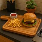 Tábua Teca 34x22cm Com Cabo Área Para Ramekin Servir Lanches