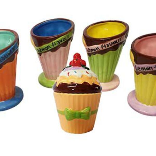 Taça De Porcelana Para Sorvete - Kit Com 4 + Pote De Cobertura