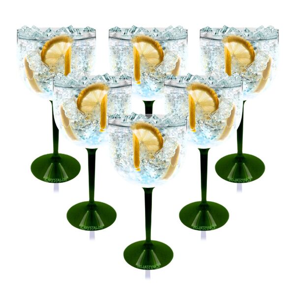 Taça Gin Acrilico 550ml Haste Verde Krystalon 6 Unidades