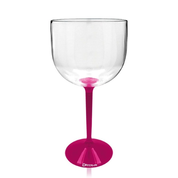 Taça Gin Acrílico Bicolor Com Haste Rosa 550ml