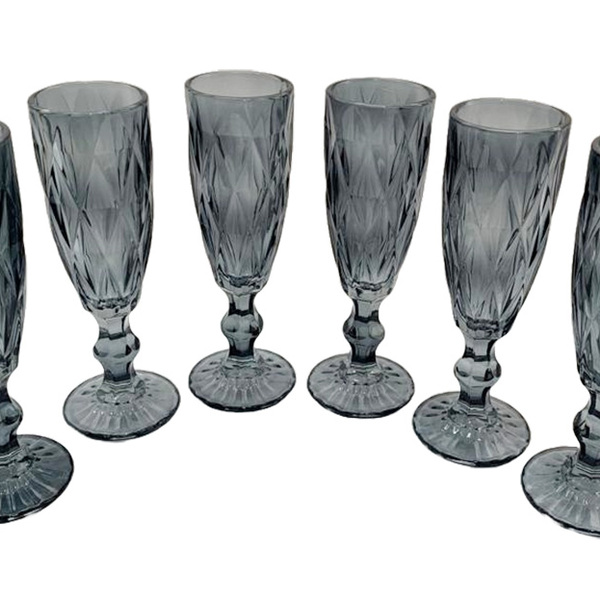 Taças De Vidro Bisotada - Coloridas - Kit Com 6 Peças - Cinza