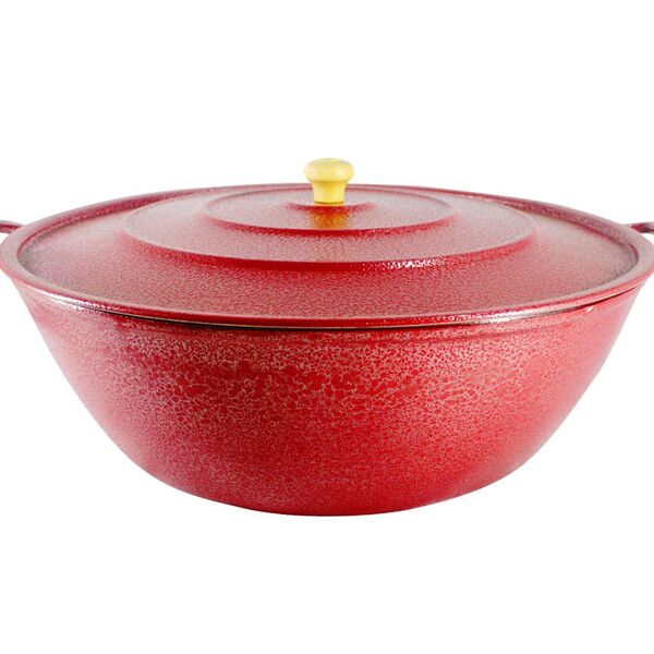 Tacho Restaurante Alça De Alumínio Fundido Craqueado Vermelho