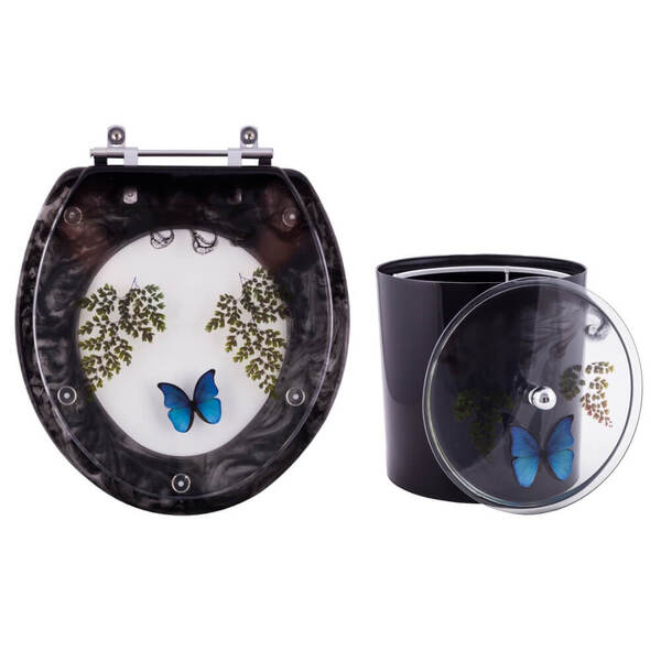 Tampa De Vaso E Lixeira Decorada Borboleta Preto