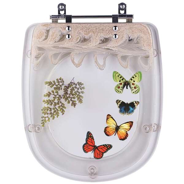 Tampa De Vaso Poliéster Decorada Borboleta Luna Bege Para Lou