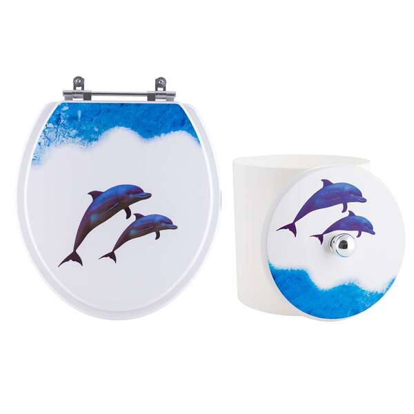 Tampa De Vaso Sanitário E Lixeira Decorado Golfinho