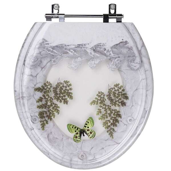 Tampa Para Vaso Deca Convencional Branco Com Borboleta Verde