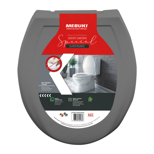 Tampa Vaso Almofadada Assento Universal Cinza Escuro