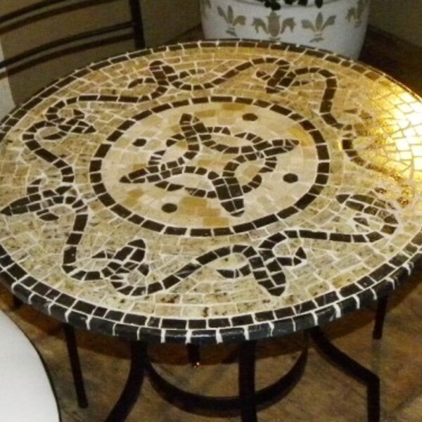 Tampo De Mesa Em Mosaico De Pedras Lis - 90 Cm