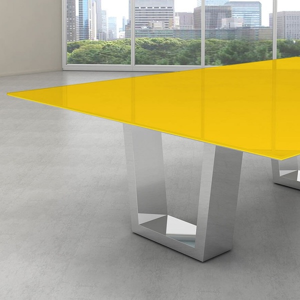 Tampo De Vidro Temperado Amarelo Para Mesa 100x100cm 8mm