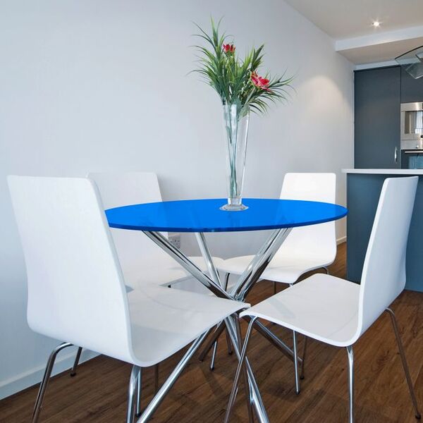 Tampo Redondo De Vidro Temperado Azul Para Mesa 1,20m 8mm