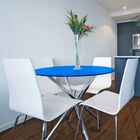 Tampo Redondo De Vidro Temperado Azul Para Mesa 1m