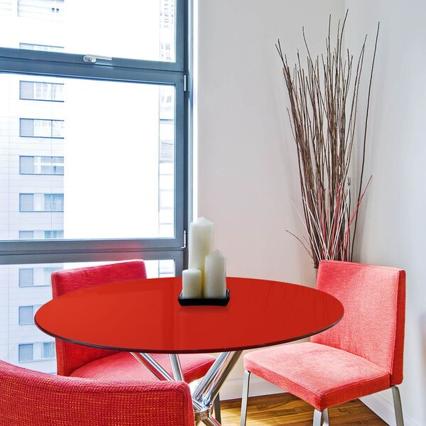 Tampo Redondo De Vidro Temperado Vermelho Para Mesa 80cm 8mm