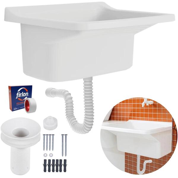 Tanque De Plástico 22l Para Lavanderia Branco + Sifão Univers