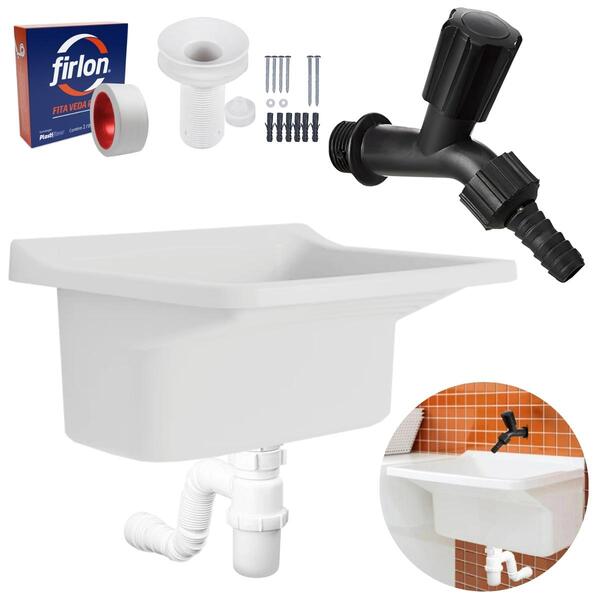 Tanque De Plástico 34l Para Lavanderia Branco + Sifão Copo Un