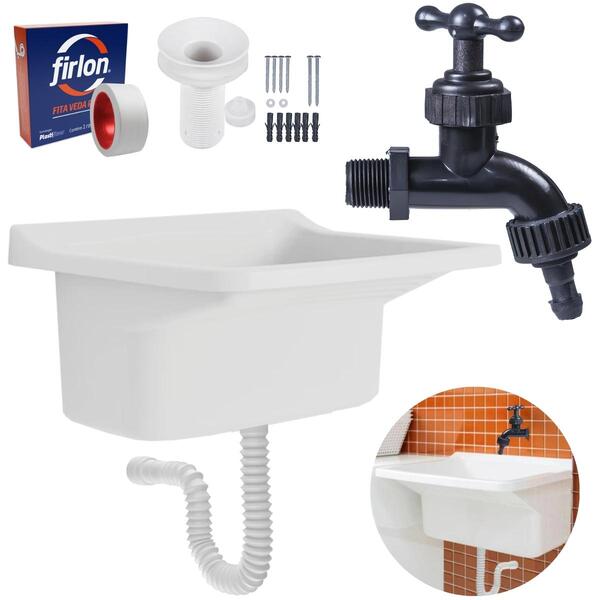 Tanque De Plástico 34l Para Lavanderia Branco + Sifão Univers