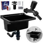 Tanque De Plástico 34l Para Lavanderia Preto + Sifão Copo Uni