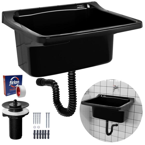 Tanque De Plástico 34l Para Lavanderia Preto + Sifão Universa