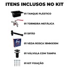 Tanque De Plástico 34l Preto + Torneira Duas Saídas + Sifão S