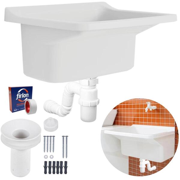 Tanque De Plástico 40l Para Lavanderia Branco + Sifão Copo Un