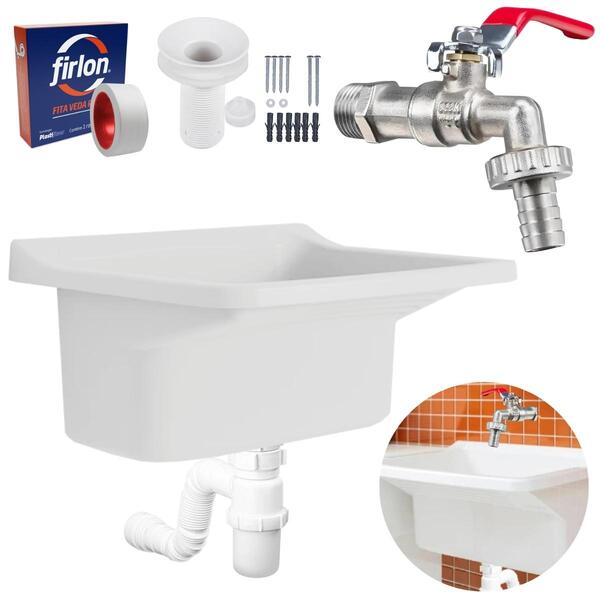 Tanque De Plástico 40l Para Lavanderia Branco + Sifão Copo Un