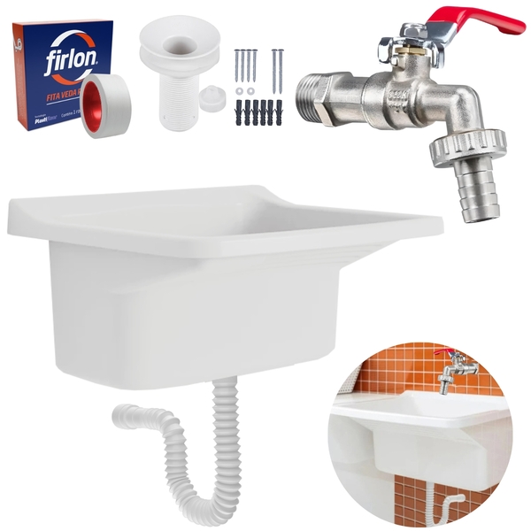 Tanque De Plástico 40l Para Lavanderia Branco + Sifão Univers