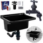 Tanque De Plástico 40l Para Lavanderia Preto + Sifão Copo Uni