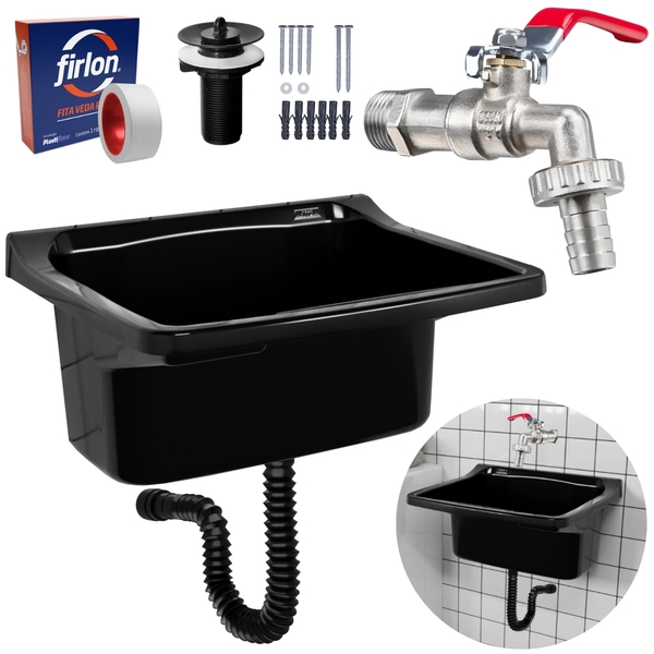 Tanque De Plástico 40l Para Lavanderia Preto + Sifão Universa