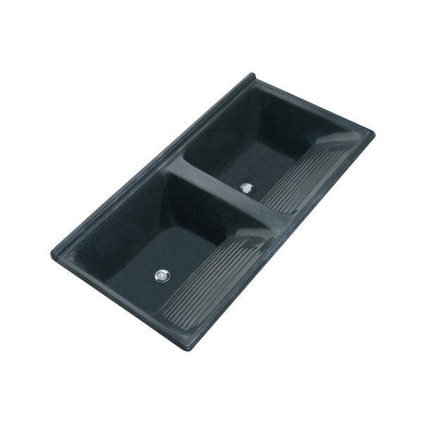 Tanque Duplo Quadrado Mármore Sintético Decoralita Preto