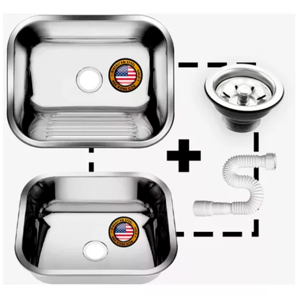 Tanque Inox 50x40 + Tanque S/esfregador Grande Aço Inox 304