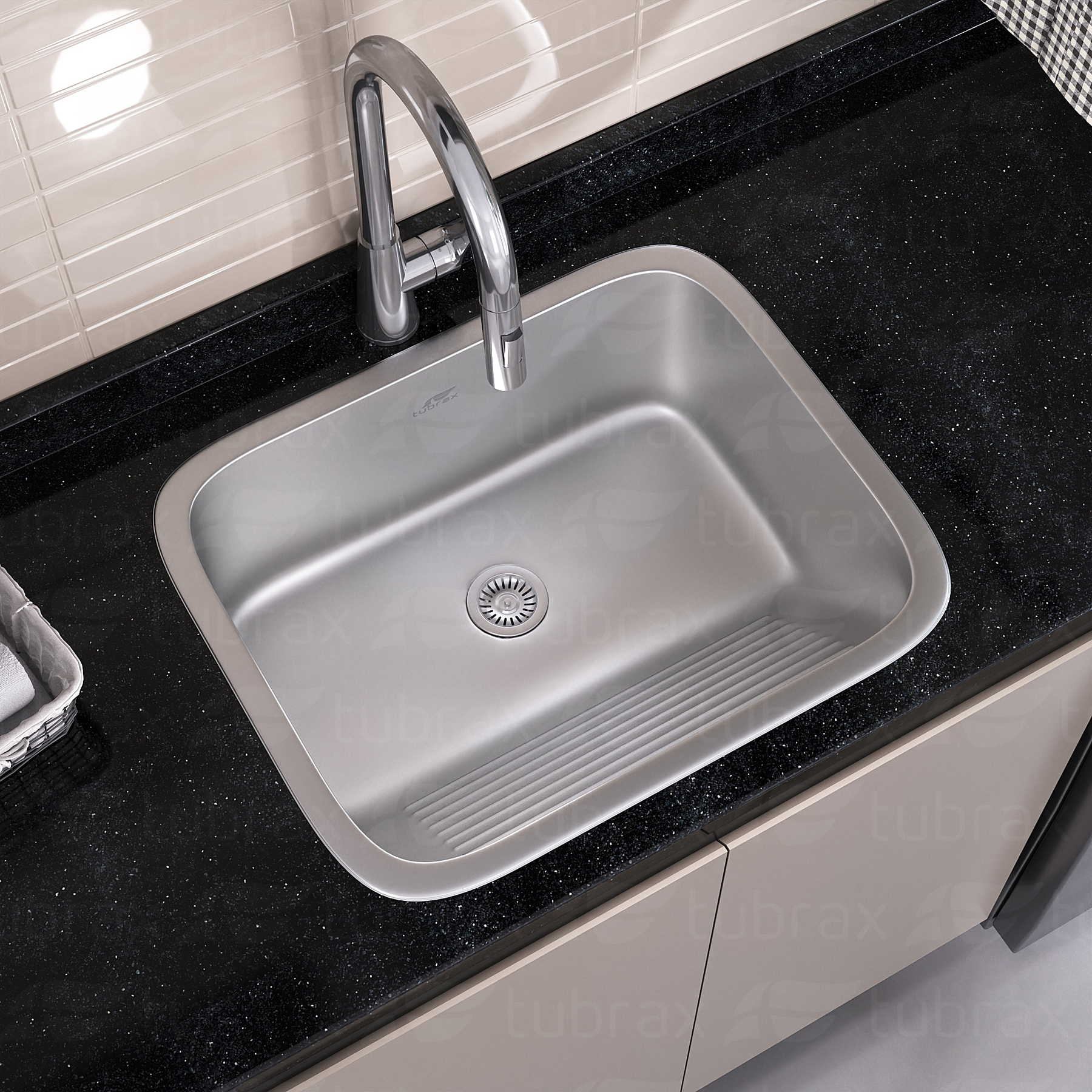 Tanque Lavanderia 55 X 45 Com Válvula Aço Inox 201 Tubrax | Leroy