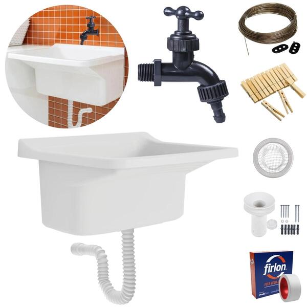 Tanque Lavanderia 40l Branco + Sifão Universal Sanfonado + V