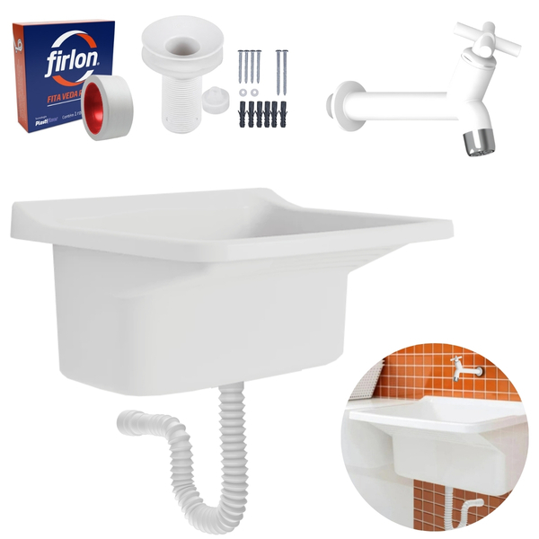 Tanque Plástico 40l Para Lavanderia Branco + Sifão Universal