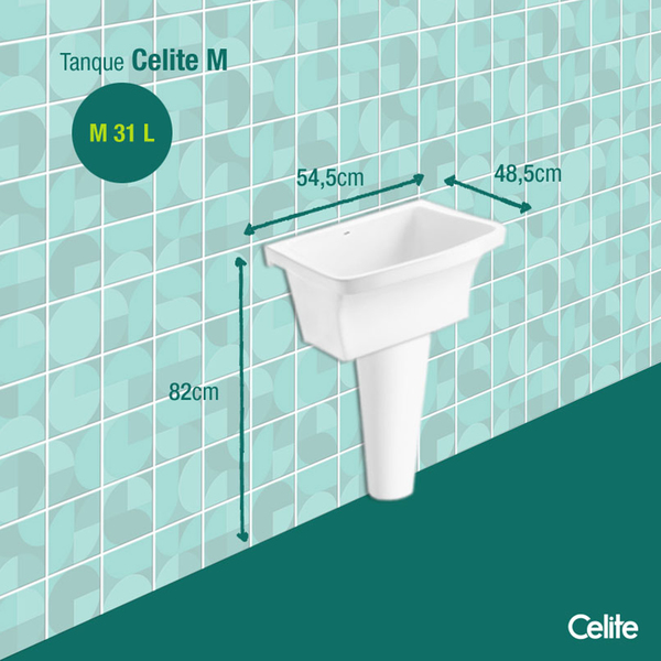 Tanque Simples Louça Branca 31L 84,5x54,5x48,5cm Celite
