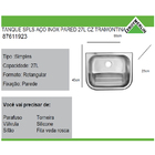 Tanque Simples Retangular Aço Inox Cinza 27L Tramontina