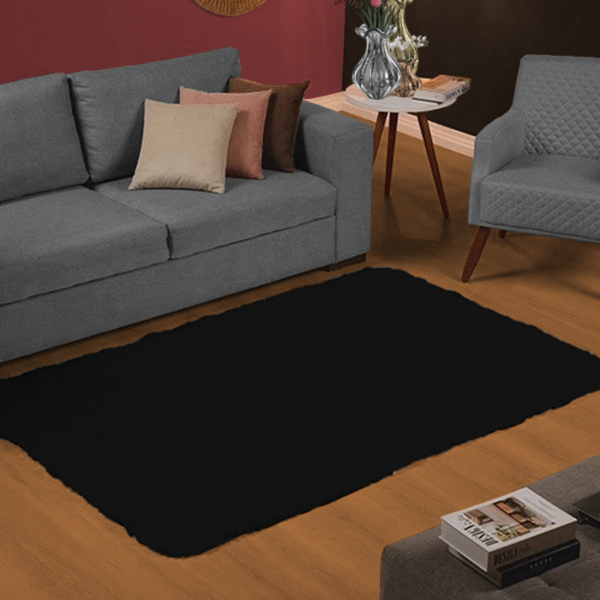Tapete Antiderrapante 250x200cm Peludo Macio Preto Casen