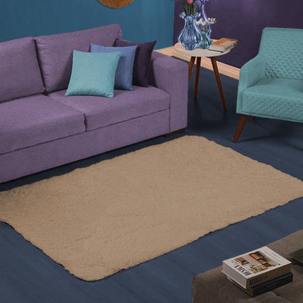 Tapete Antiderrapante 300x200cm Peludo Macio Bege Casen
