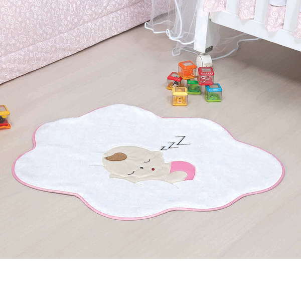 Tapete Bebê Menina Rosa Nuvem 76cm X 62cm Antiderrapante