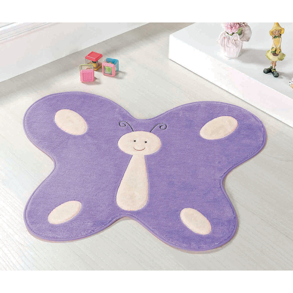 Tapete Borboleta De Pelúcia Menina Infantil 1,14m X 88cm Anti