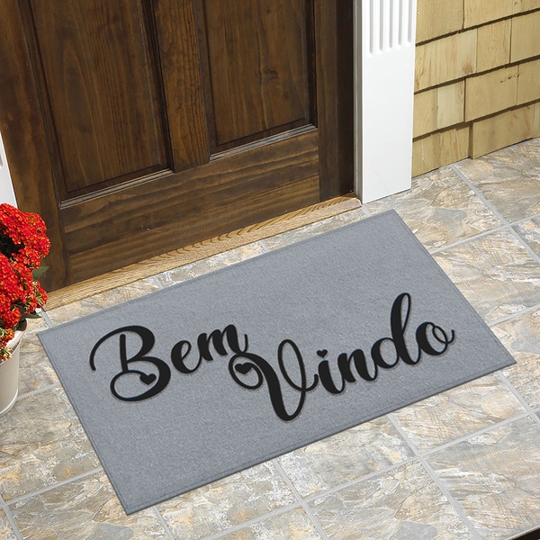 Tapete Capacho Cinza Bem Vindo Preto - Antiderrapante