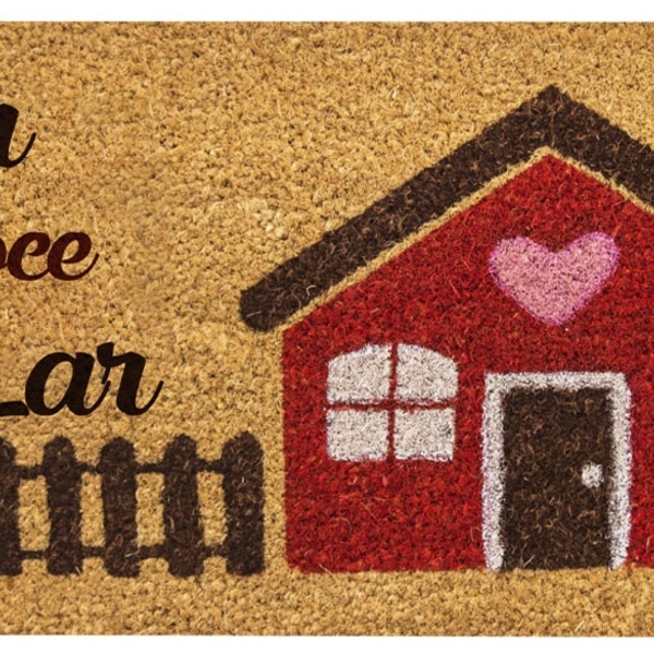 Tapete Capacho De Fibra Emborrachado Retangular Lar Doce Lar
