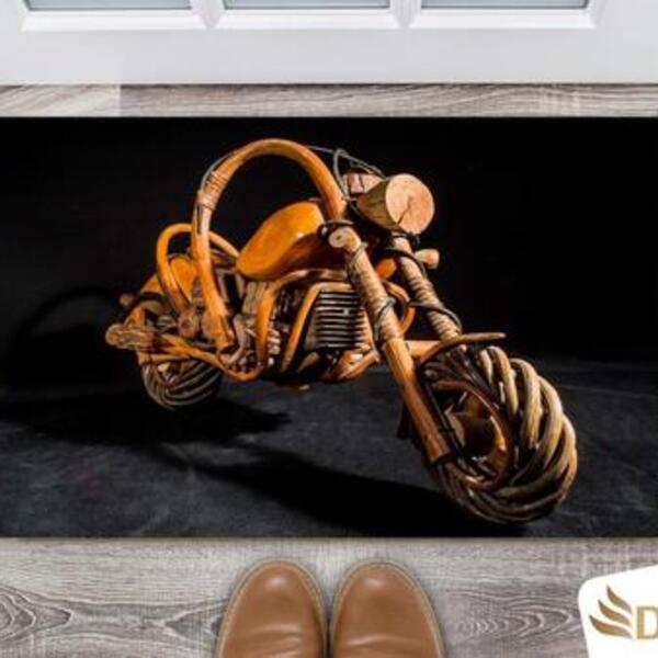 Tapete Capacho Decorativo Entrada Porta Sala Moto De Madeira