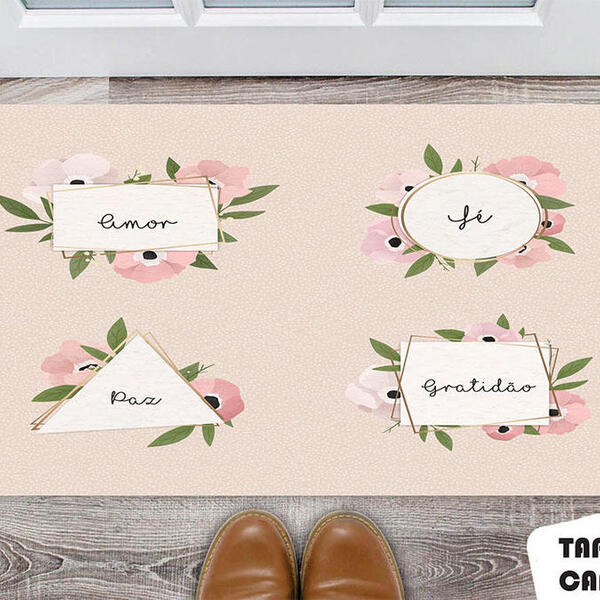 Tapete Capacho Personalizado Amor Fé Paz Gratidão Floral