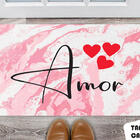 Tapete Capacho Personalizado Amor Fundo Rosa