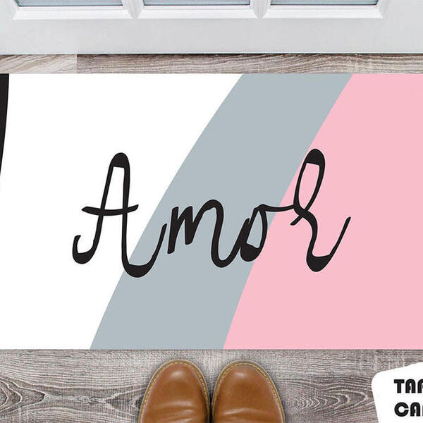 Tapete Capacho Personalizado Amor Fundo Tricolor