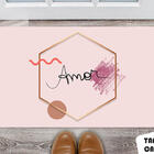 Tapete Capacho Personalizado Amor Hexagono Fundo Rose