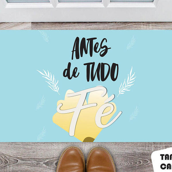 Tapete Capacho Personalizado Antes De Tudo Fé Fundo Azul