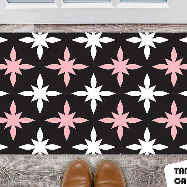 Tapete Capacho Personalizado Branco Rosa E Preto